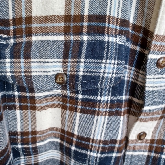 Men's beautiful tan plaid shirt. Size small. - Picture 3 of 14